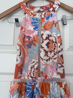 Floral Halter Maxi dress- open back with orange and purple flowers